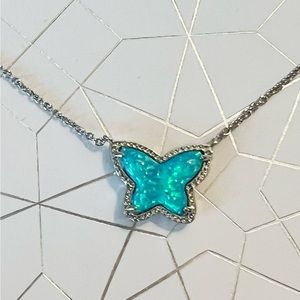 Kendra Scott Ocean blue Kyocera Opal butterfly necklace in silver color
